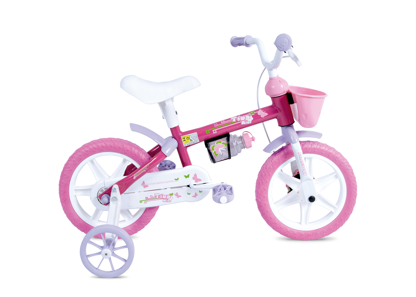 Bicicleta Infantil Aro 12 Houston Tina Mini TM12J com Rodinhas, Cestinha e  Squeeze - WT Promoções